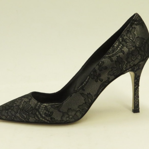 Manolo Blahnik Pump Black Lace & Gray Satin NEW - Picture 3 of 8